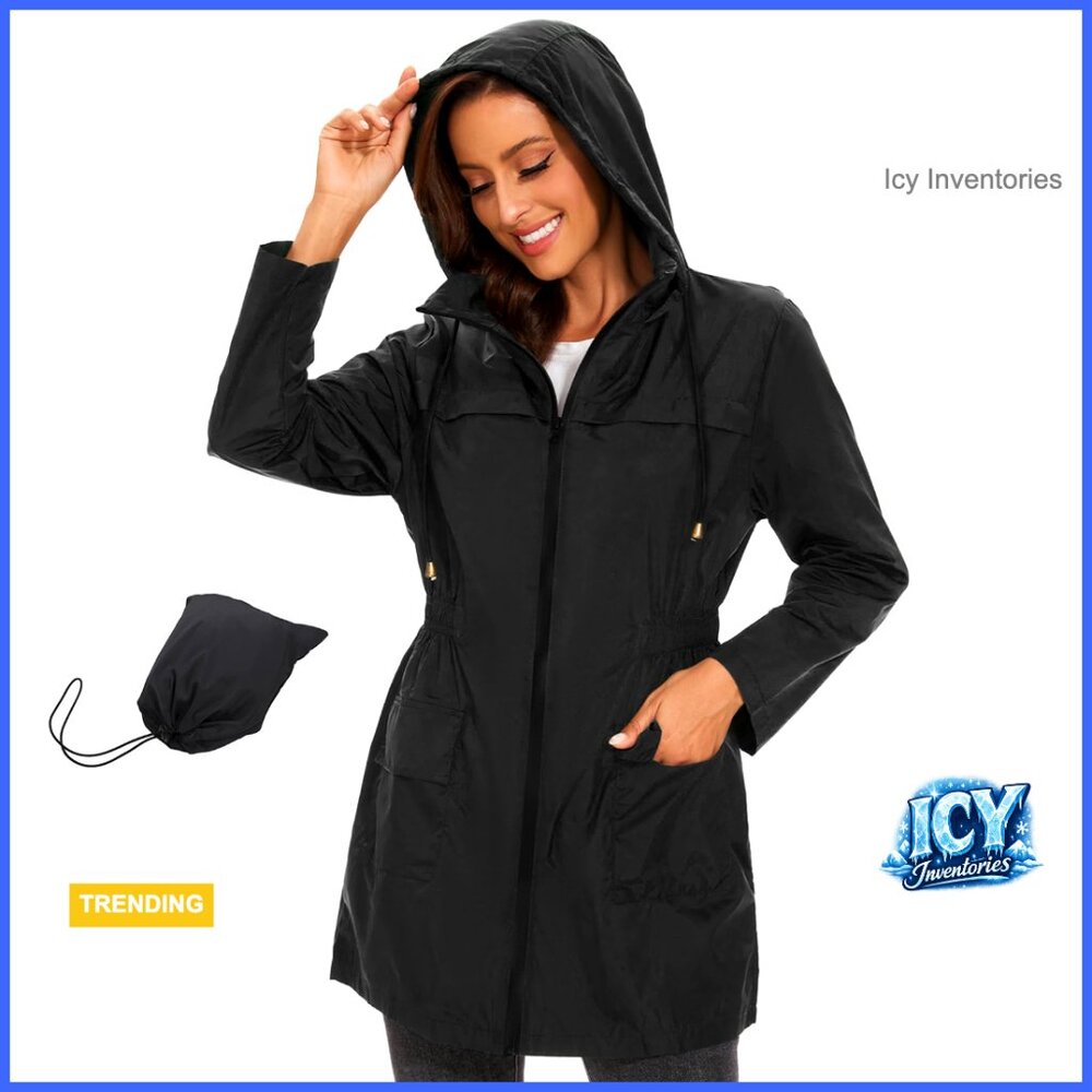 Waterproof Polyester Packable Rain Jacket With Hood Windbreaker